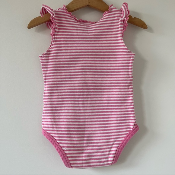 Little English Bubble girls pink white stripe ruffle cap sleeve 18 months - Picture 2 of 4